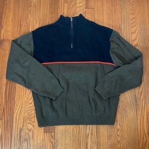Alex Cannon 1/4 Zip Colorblock Sweater Dark Green Navy‎ Orange Men's L